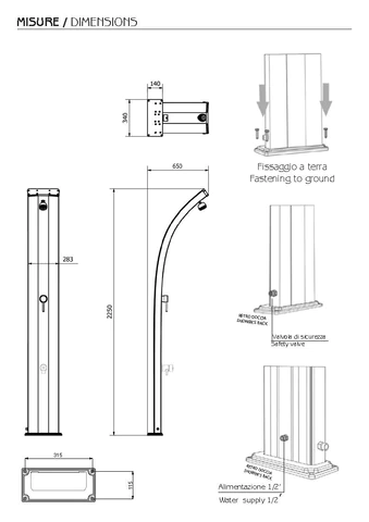 Doccia Solare dimensioni